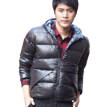 诠渡良品trenduality 冬装新款男士双面穿花色保暖休闲运动羽绒服#81485 黑色 XXL