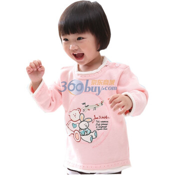婴之谷 婴儿服装 卷边肩开圆领毛线衫 3877 粉红 100码