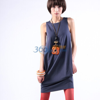 裂帛 2011新 百搭简约 连衣裙 城市符号4572 蓝色 XL