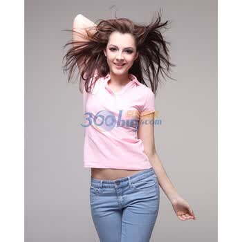 Giordano佐丹奴 Polo 女淡雅花边领弹力修身POLO 01310156 粉红 S