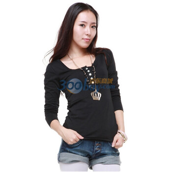 Rosas Mode 秋冬新品纽扣开襟设计打底长袖T恤R1611112 黑色 M