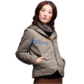 INMAN茵曼2011新款可拆帽特色印花短款棉衣 JC20028 黄色 XXL