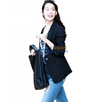 达思彼 韩版休闲职业淑女一粒扣长袖翻领小西装W383 黑色 XXL