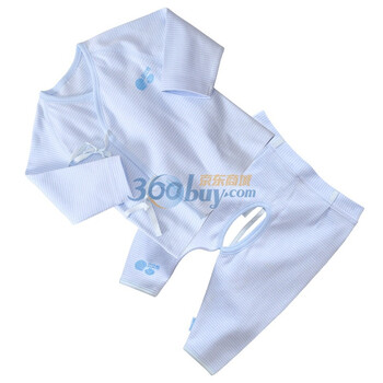 贝贝怡（bornbay） BB311-515 宝宝服 新生儿条纹绑带套装 淡蓝 66码