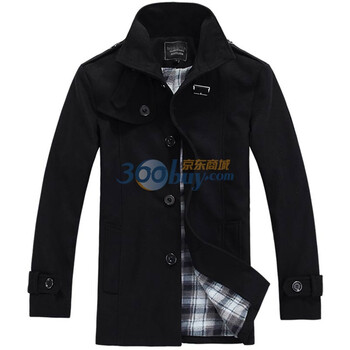 好衣府秋冬新品 男士装中长款加厚夹克衫 毛呢子大衣外套405 黑色 XXL