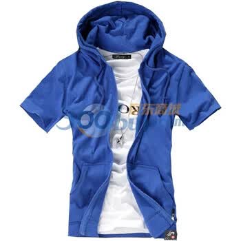 TUOYI拓一新款男士休闲韩版男装情侣连帽短袖/T恤九色入T0611 蓝色 185/105(XXL)