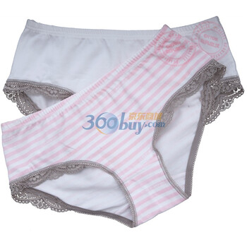棉花共和国 Cotton RepubLic 海军条纹LOGO 女式平脚内裤 两条装 51121116 粉红 XL