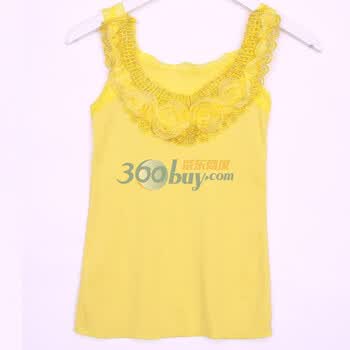 madina韩版夏季新款女装修身打底衫抹胸花朵蕾丝纯棉吊带G00188 黄 均码