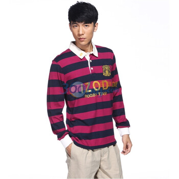 IZOD 秋季新品纯棉条纹字母翻领长袖男polo衫 2061913103702紫色系XXL(185/102A)