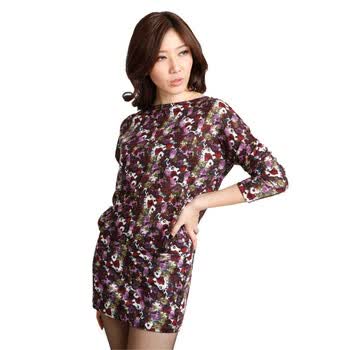 T.B2/tb2 紫罗兰色女款圆领蝙蝠袖T恤连衣裙 紫色 M