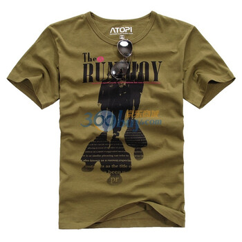ATOPI2011夏 三人行摩登怀旧植绒印花短袖T恤11029 卡其色 XL