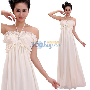珪瑾guijin优雅挂脖抹胸花边结婚晚礼服宴会服lf1037 香槟色 加大码