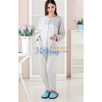 KIDSMILE/凯德氏 秋款小熊口袋孕妇月子服睡衣 纯棉哺乳套装004 灰色 L