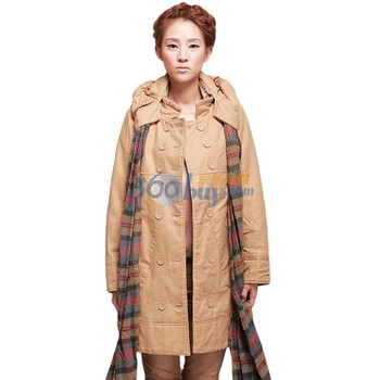 久拉拉JIULALA 2011冬装新款 双排扣 高腰 中长款 棉衣 棉服 J104M108 茶色 XL