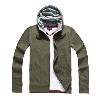 Justyle春夏新品时尚连手套连帽休闲开衫卫衣 40113068 军绿色 XXL