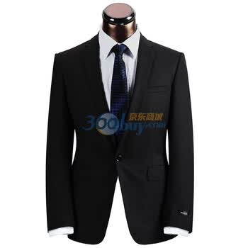莱克斯顿laxdn 正装西装 套装 黑条单扣毛料西服 04111532 黑色 54