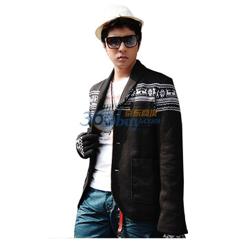 MIX2 2012 春季新款男装拼接纹饰图案仿皮口袋夹克外套 L21W01B1 黑色 XL