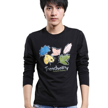 诠渡良品trenduality 秋季新款纯棉男士休闲长袖T恤#81719 黑色 XXL