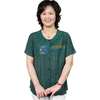露西法兰 2012中老年女装夏装新款钩花棉麻短袖T恤 JS-意诺莉尔1109 墨绿色 XXXXL