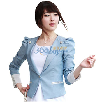 韩都衣舍 韩国小西装秋冬季新品女韩版泡泡袖小西装HC1189 蓝色 L
