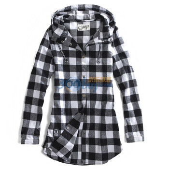 Giordano佐丹奴BSX 衬衫 女小熊按扣连帽卷袖法兰绒衬衫 04341510 白色 XL