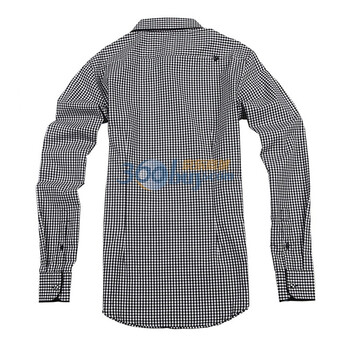 Genki男装韩版休闲黑白格子纯棉修身长袖衬衫