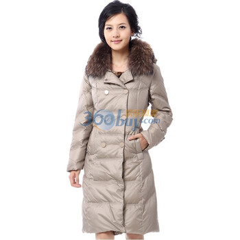 2011 新品 雅鹿 女士双排扣貉子毛大翻领长款羽绒服 ^@^YM10780 米绸色 180/104B(XXXL)