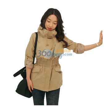 韩都衣舍 韩国风衣春季新品收腰纯色女风衣GW0131 卡其色 L