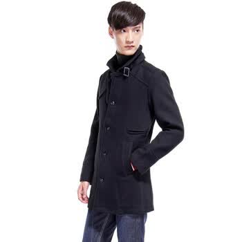 汤尼俊士（TONYJEANS）羊毛竖条呢立领大衣 1210402030-99 黑色 XL