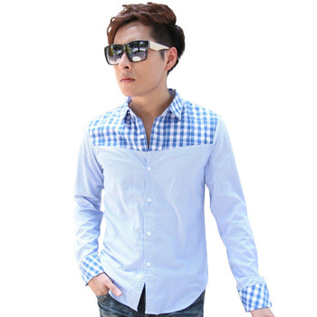 [五一风暴]MIX2 2012新款春装衬衫男士长袖修身拼接潮衬衣男装 L13C09D1 蓝色 XL