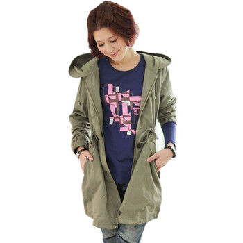 乔伊思JOICE 韩版修身长款连帽风衣 1189 军绿色 XL