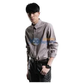 圣迪奥sdeerhe 男装 冬商务休闲条纹长袖衬衫 紫0470552 紫色 XXL