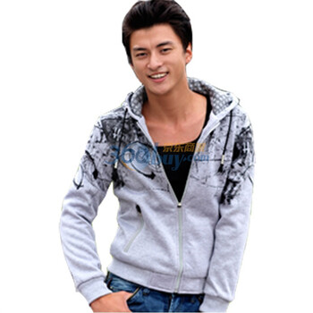 TUOYI2011秋装新款泼墨印花韩版男装休闲连帽卫衣外套77118 灰色 XXL