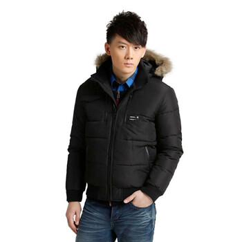 Jack Jones/杰克琼斯 外套 连帽毛边短款男棉服I(黑)|211409009010 195/112A/XXXL