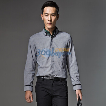 PEACEBIRD太平鸟秋季新品深灰长袖衬衫81110335032 黑色 XXL