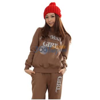 洛熙 RR 秋冬款韩版女装长袖套头抓毛卫衣套装1123027 咖啡色 XL