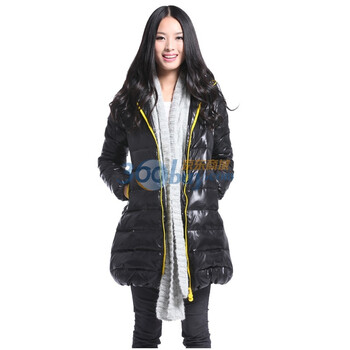 IVEEREE连帽撞色长款长袖羽绒服2011新A0111 黑色 L