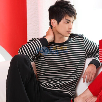 Gainreel歌瑞尔 家居服苏雅摇粒绒简约男款家居服套装 黑色 XXL