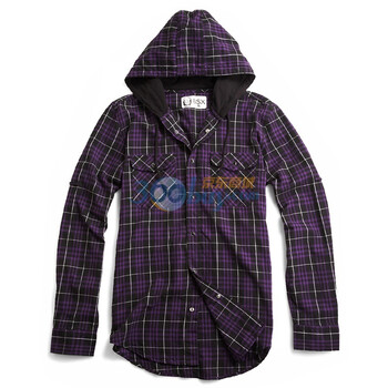 Giordano佐丹奴BSX 衬衫 男型男连帽可卷袖格子衬衫 04041005 紫罗兰 L
