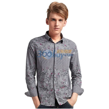 秋装新品马克华菲正品男装长袖衬衫7113030725 深紫色 42