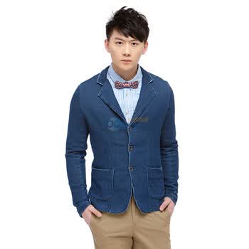 Jack Jones/杰克琼斯 西服 三粒扣单开叉休闲牛仔西服I(蓝)|212108031030 195/112A/XXXL