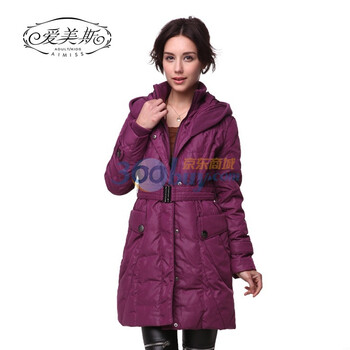 爱美斯罗纹收口袖带帽纯色修身淑女风羽绒服清仓A115196 紫色 (XXXL)180/100A