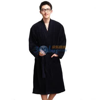 荻嘉茂 时尚舒适纯棉毛巾料浴袍/睡衣 V领割绒1207藏蓝色 均码