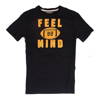 【FEEL MIND】男装圆领贴布橄榄球图案短袖T恤 12-11517 黑色 XL