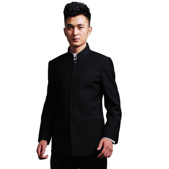 【V3 MAN】2011秋冬新款 中华立领中山装高档男士修身单件西服3026 黑色 185/100A（54）