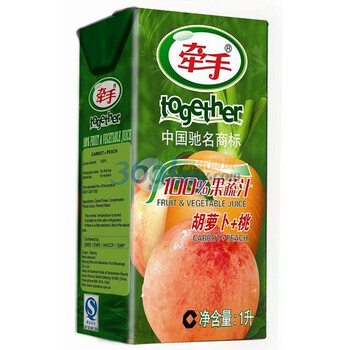 牵手 100%果蔬汁 1L*12盒 胡萝卜+水蜜桃 （限北京地区购买）