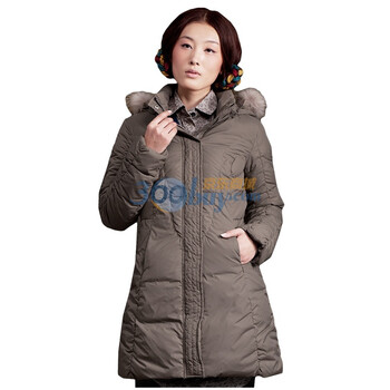 茵曼 INMAN 2011冬装新款90%鸭绒防漏绒修身连帽毛领羽绒服W9008 卡其色 XXL