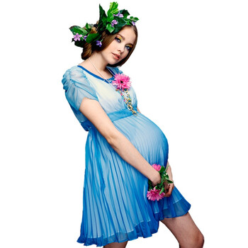 惠葆孕妇时装 夏装 雪纺丝百褶飘逸连衣裙 孕妇裙H211Q8326 蓝色 XL