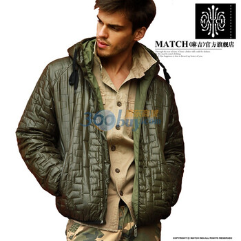 麻吉/MATCH 新品 纯棉时尚轻棉服薄外套 连帽外套 G350 黑色 XL