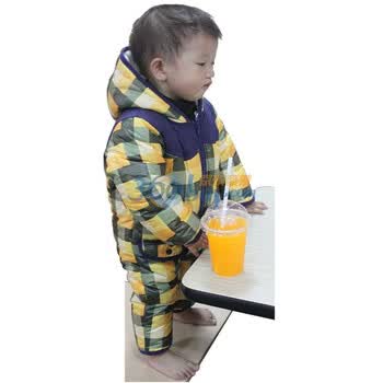 叶子宝宝GREEN BABY 宝宝服装 格子棉爬服 加厚棉哈衣 宝宝外出服 婴儿连体衣 适合1岁以下宝宝穿 黄格 100